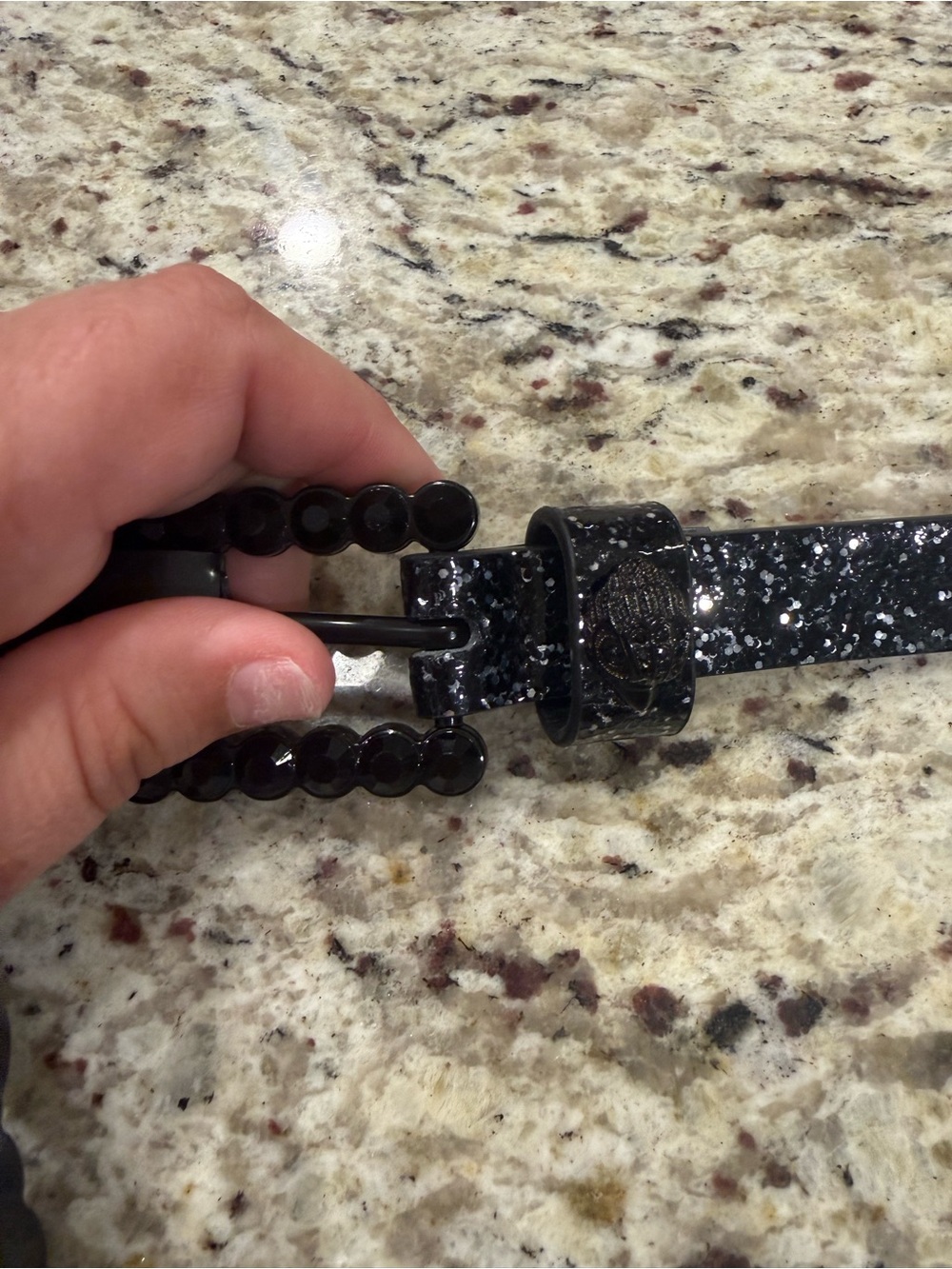 New Never Worn Kurt Geiger Black & Silver Glitter Women’s Belt